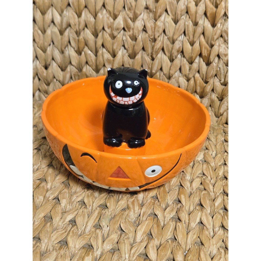Department 56 Halloween Black Cat Pumpkin Dip Bowl With Spreader 91780